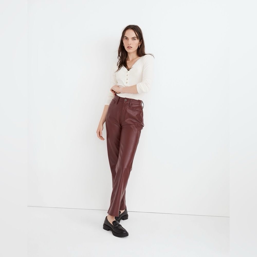 Madewell The Perfect Vintage Straight Leg Burgundy Faux Leather
